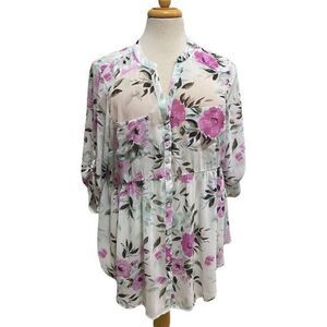 Torrid Sheer Floral 3 Quarter Sleeve Top NWT